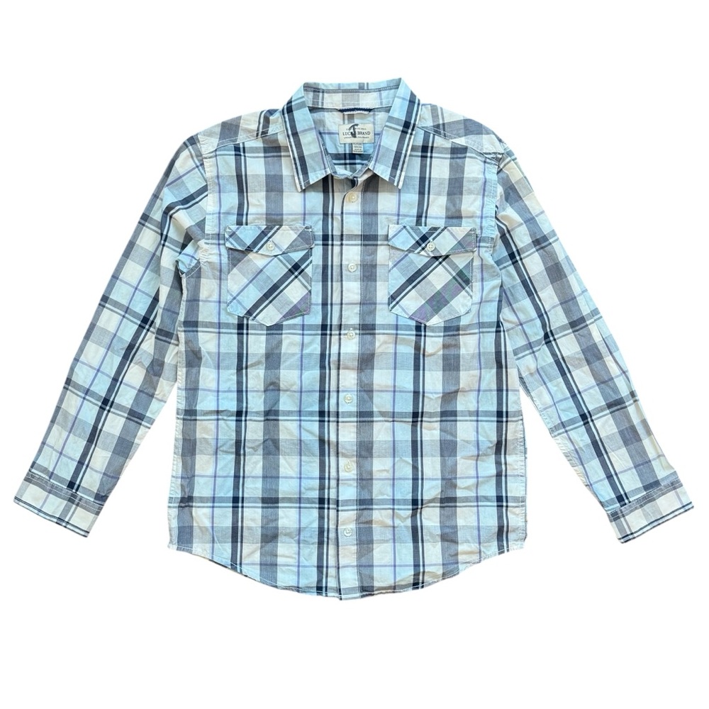 Lucky Brand Blue Plaid Kids Boys Long Sleeve Button Down Shirt Size XL 18-20